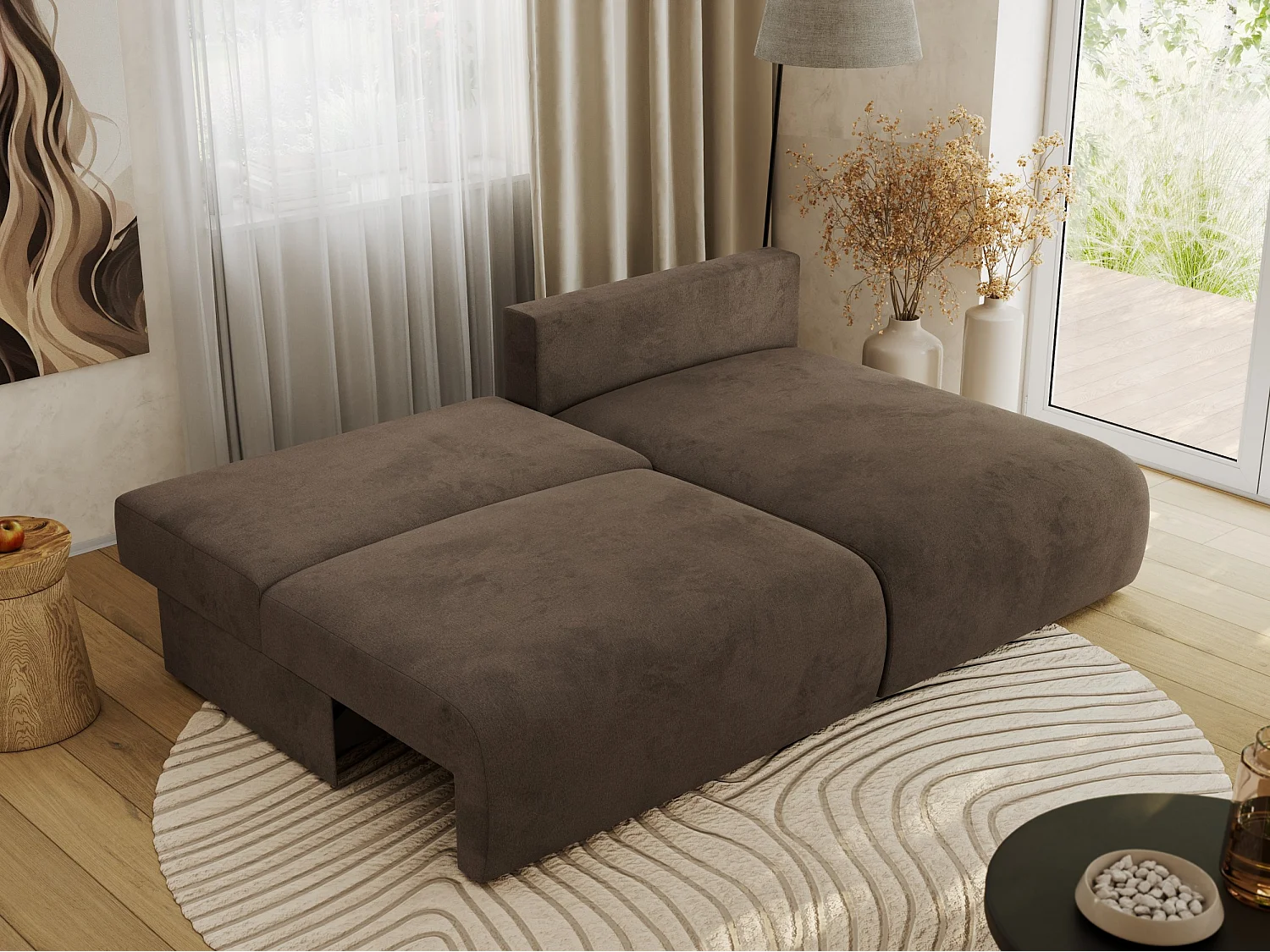 Ecksofa VIVO - L-form Couch mit Schlaffunktion und Bettkasten, Wellenfeder - Braun Velvet - Ecke Rechts