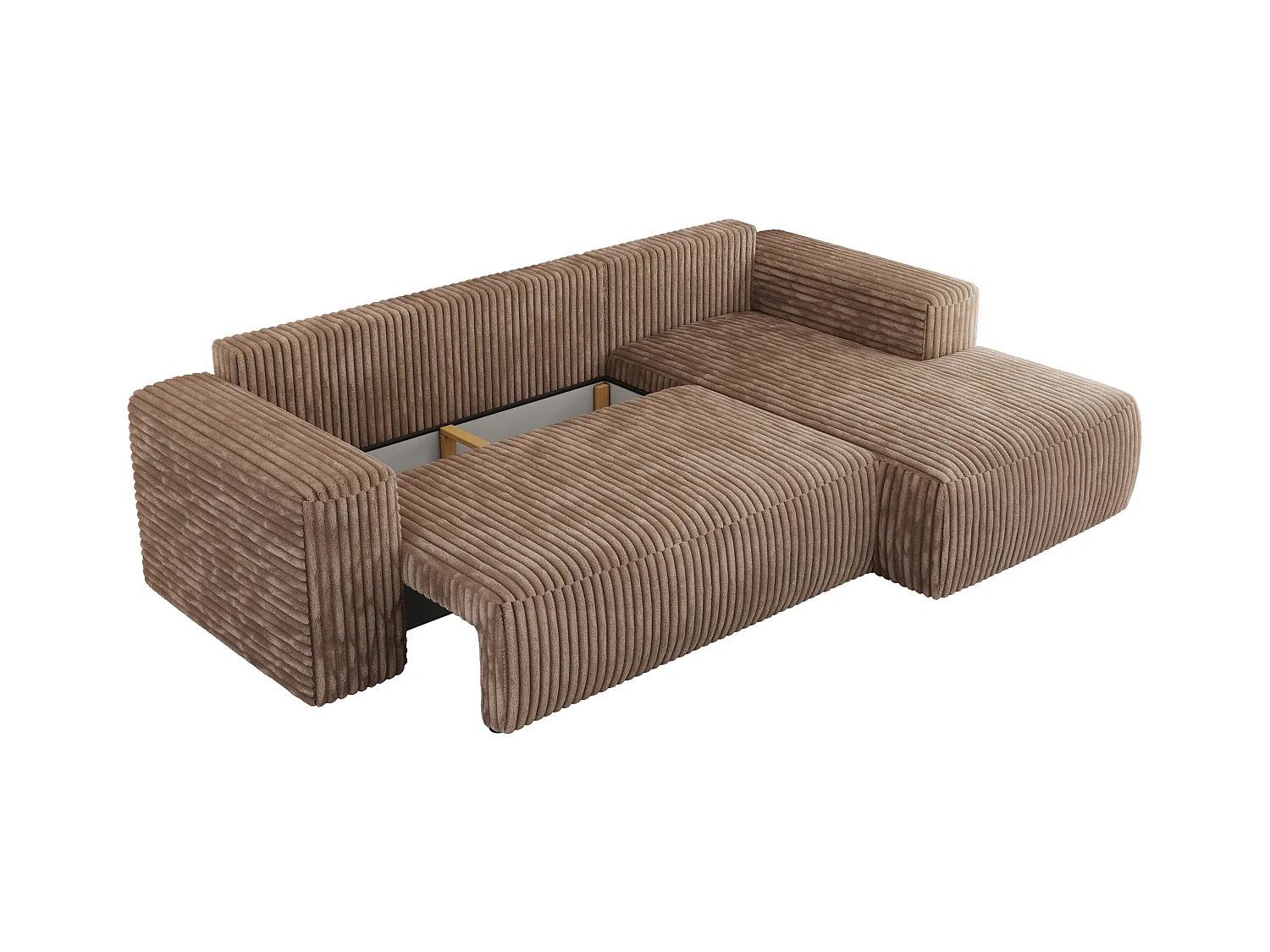 Ecksofa TRENTINO - mit Schlaffunktion und Bettkasten, L-form Couch, lose Kissen und Armlehnen - Braun Cord - Ecke Rechts