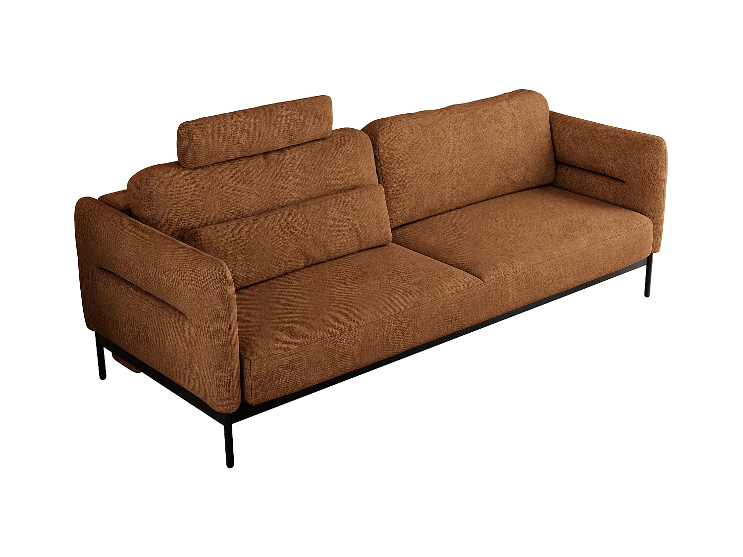 Sofa SALENTO - 3-Sitzer mit Metallbeine, mobile Kopfstütze, Schlafsofa mit lose Kissen - Orange Strukture