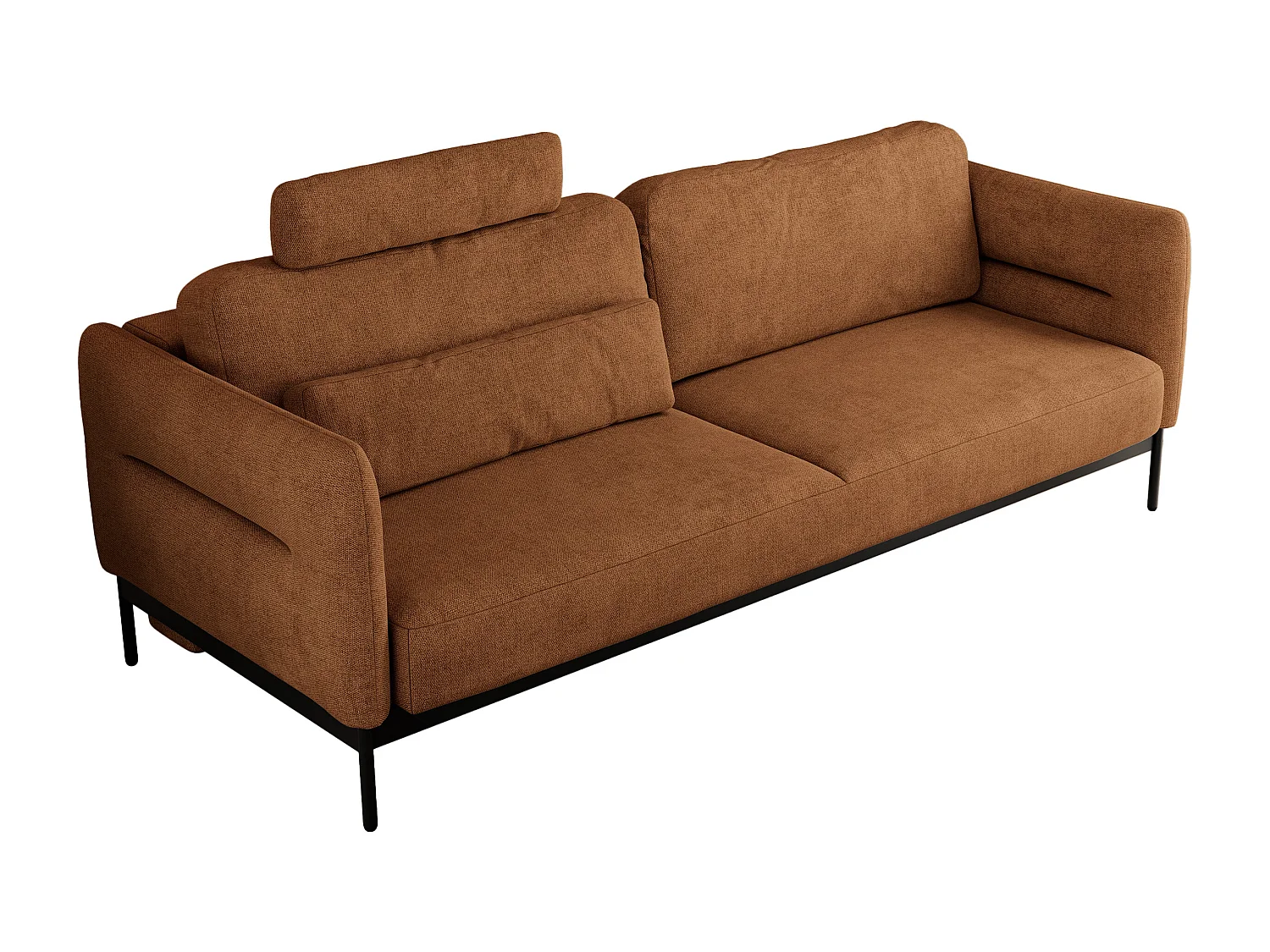 Sofa SALENTO - 3-Sitzer mit Metallbeine, mobile Kopfstütze, Schlafsofa mit lose Kissen - Orange Strukture