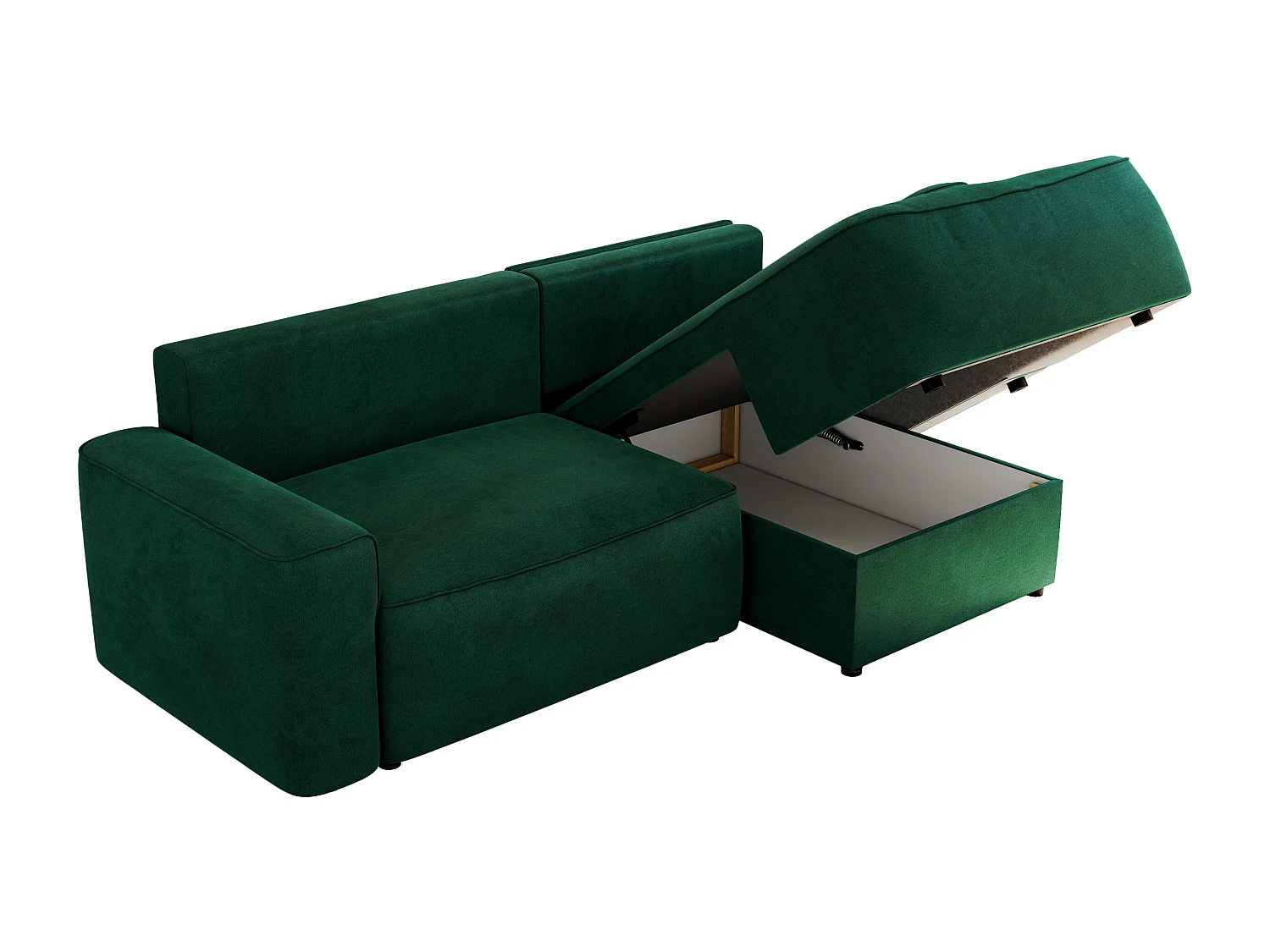 Ecksofa BELLUNO - Schlafsofa mit Bettkasten, Armlehnen, Couch L-form mit Schlaffunktion - Dunkelgrün Velvet - Ecke Rechts