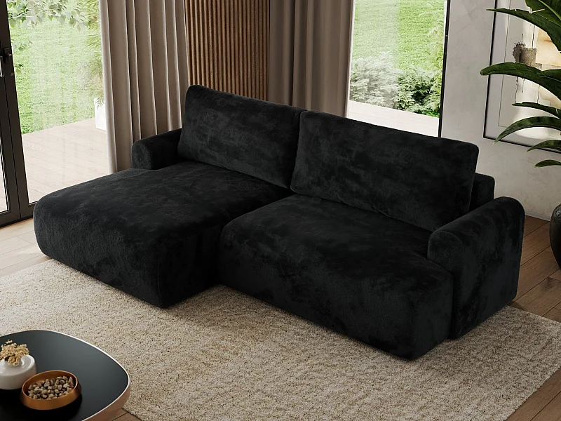 Ecksofa TONO - mit Schlaffunktion und Bettkasten, L-form Ecke, Armlehnen - Schwarz Plüsch - Ecke Links