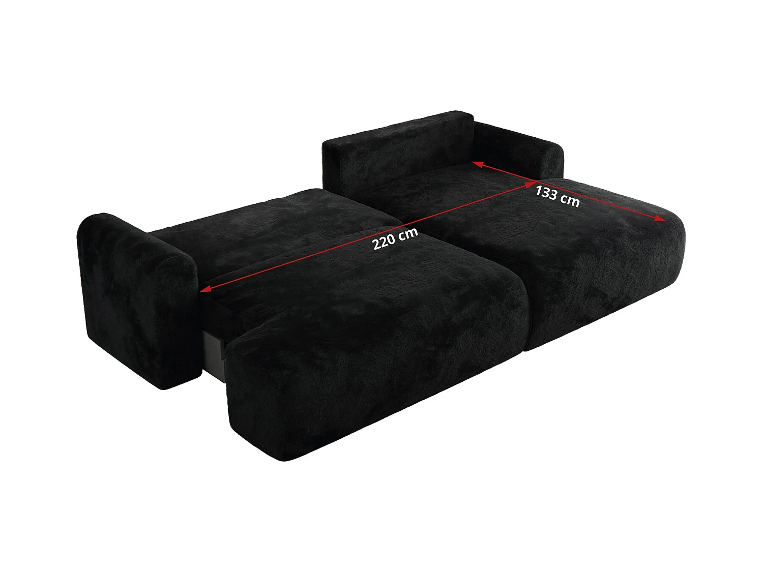 Ecksofa TONO - mit Schlaffunktion und Bettkasten, L-form Ecke, Armlehnen - Schwarz Plüsch - Ecke Links