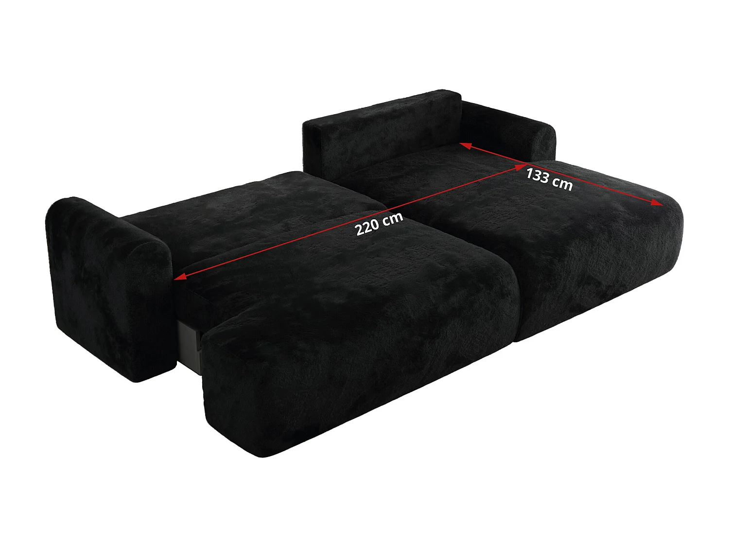 Ecksofa TONO - mit Schlaffunktion und Bettkasten, L-form Ecke, Armlehnen - Schwarz Plüsch - Ecke Links