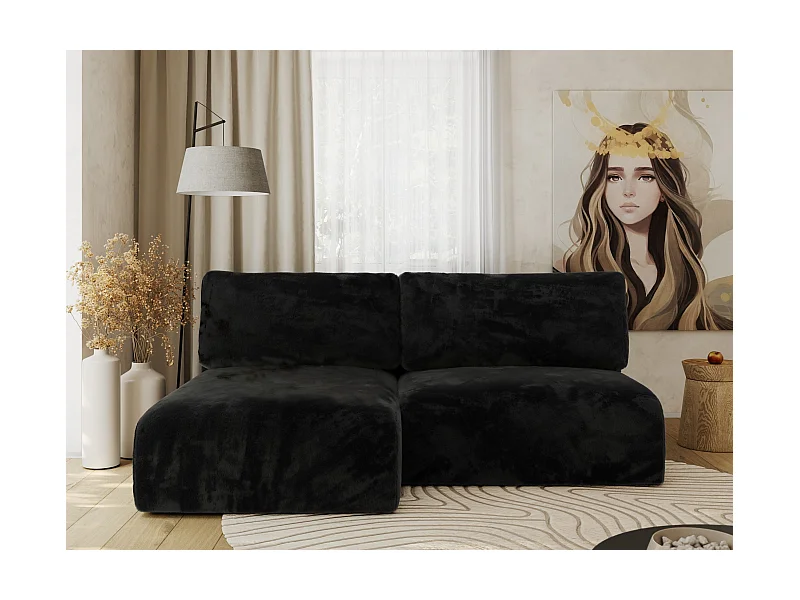 Ecksofa VIVO - L-form Couch mit Schlaffunktion und Bettkasten, Wellenfeder - Schwarz Plüsch - Ecke Links