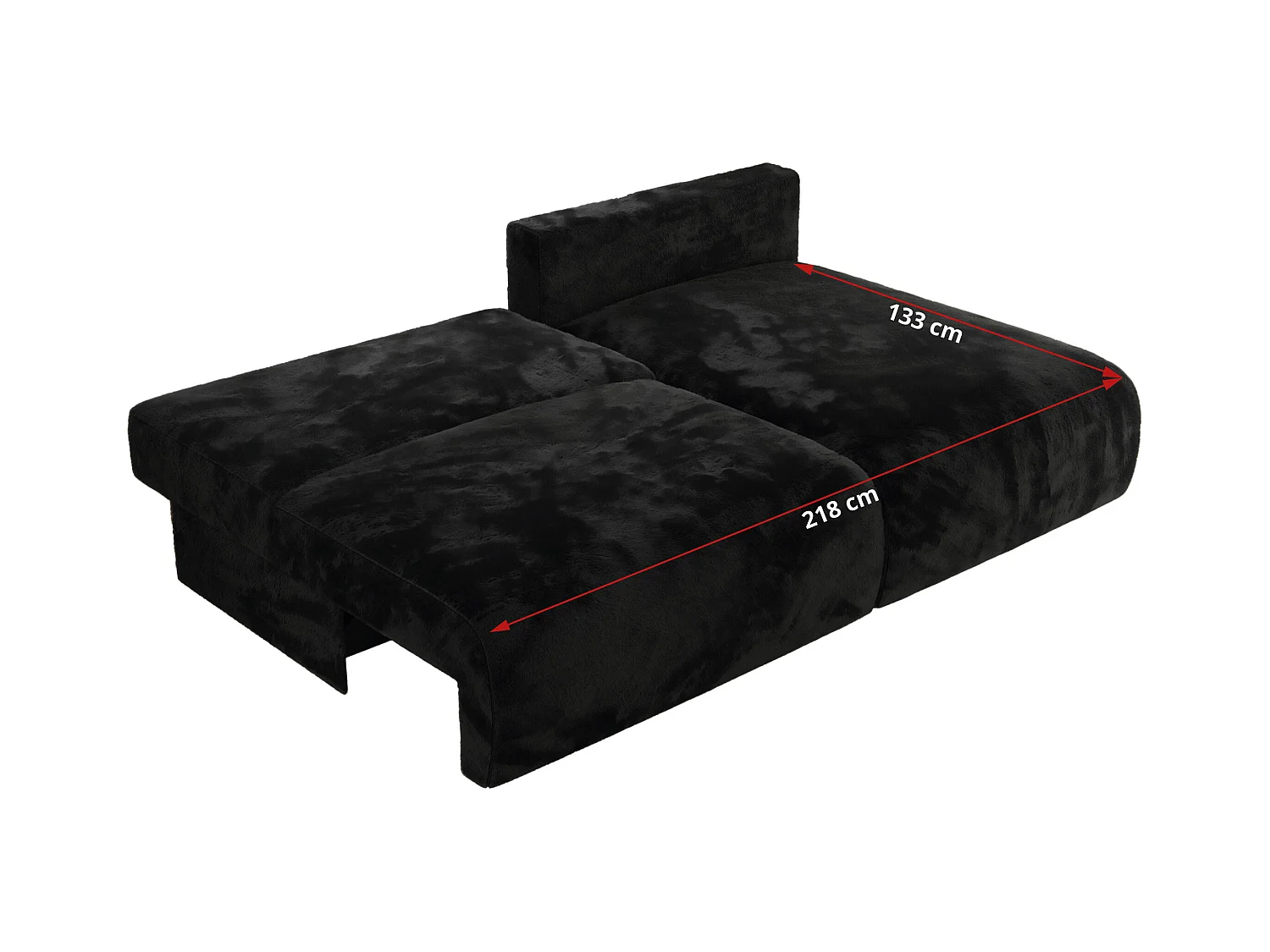 Ecksofa VIVO - L-form Couch mit Schlaffunktion und Bettkasten, Wellenfeder - Schwarz Plüsch - Ecke Links