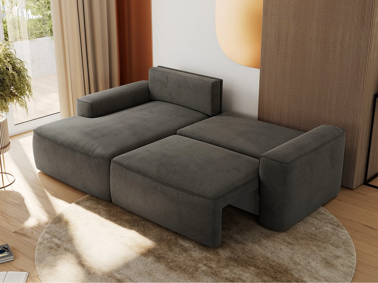 Ecksofa BELLUNO - Schlafsofa mit Bettkasten, Armlehnen, Couch L-form mit Schlaffunktion - Dunkelgrau Velvet - Ecke Links