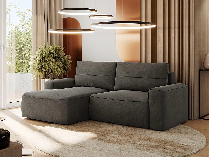 Ecksofa BELLUNO - Schlafsofa mit Bettkasten, Armlehnen, Couch L-form mit Schlaffunktion - Dunkelgrau Velvet - Ecke Links