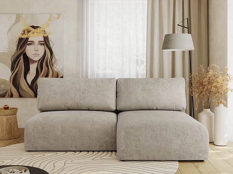 Ecksofa VIVO - L-form Couch mit Schlaffunktion und Bettkasten, Wellenfeder - Beige Struktur - Ecke Rechts