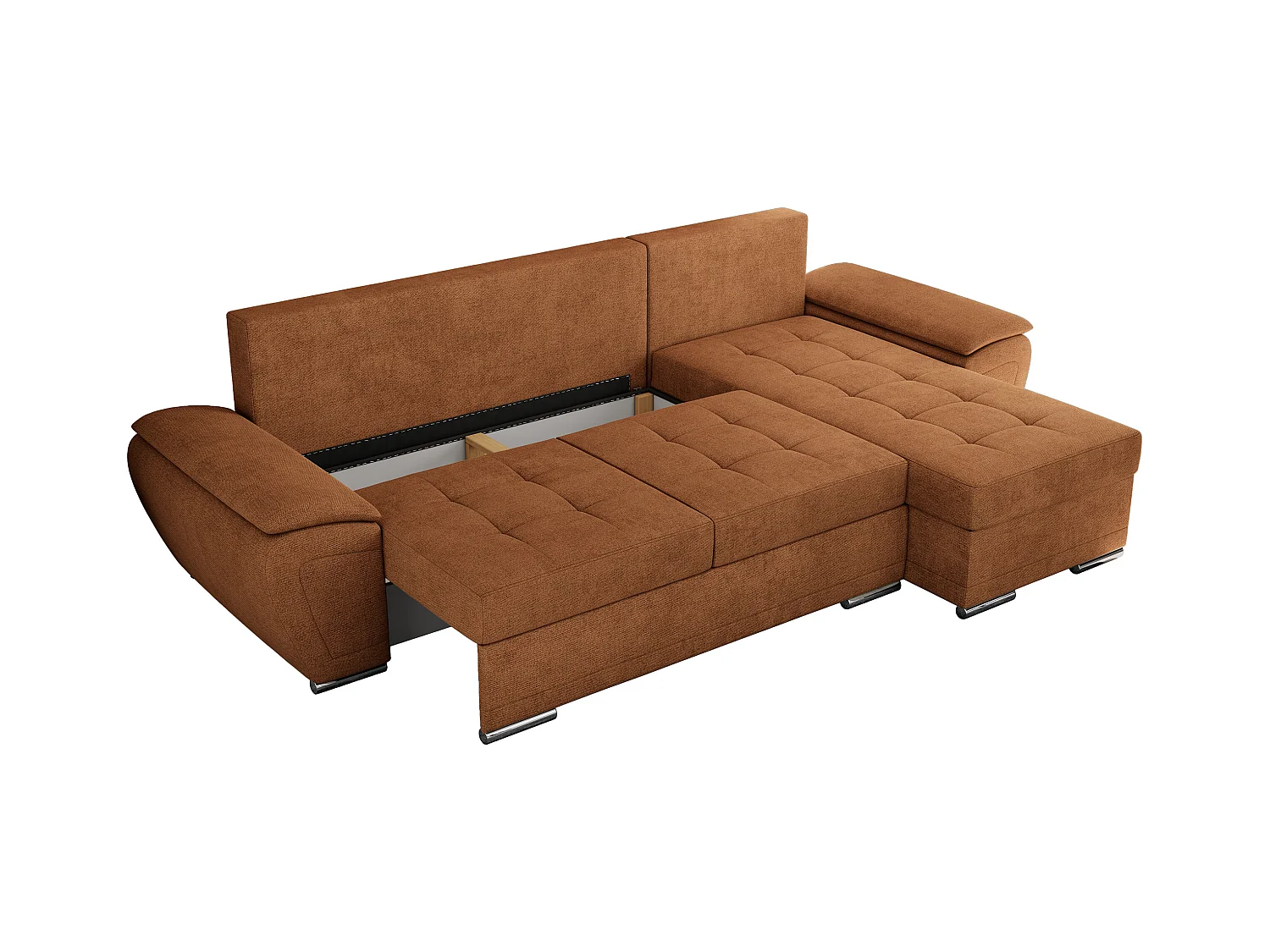 Ecksofa UMBRIA - universell L-form Couch, Schlaffunktion und Bettkasten, gesteppte Ecke - Orange Stukture