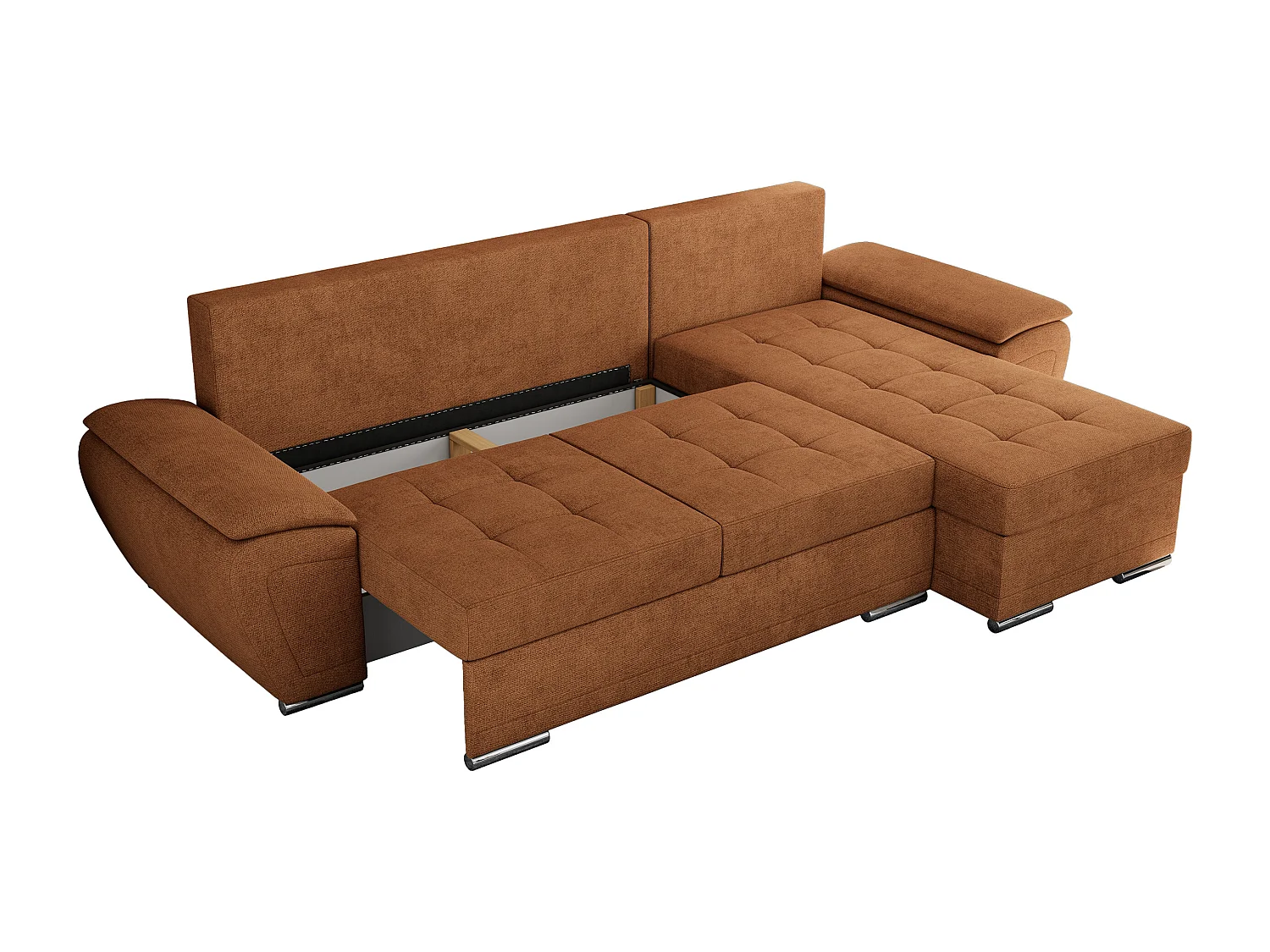 Ecksofa UMBRIA - universell L-form Couch, Schlaffunktion und Bettkasten, gesteppte Ecke - Orange Stukture