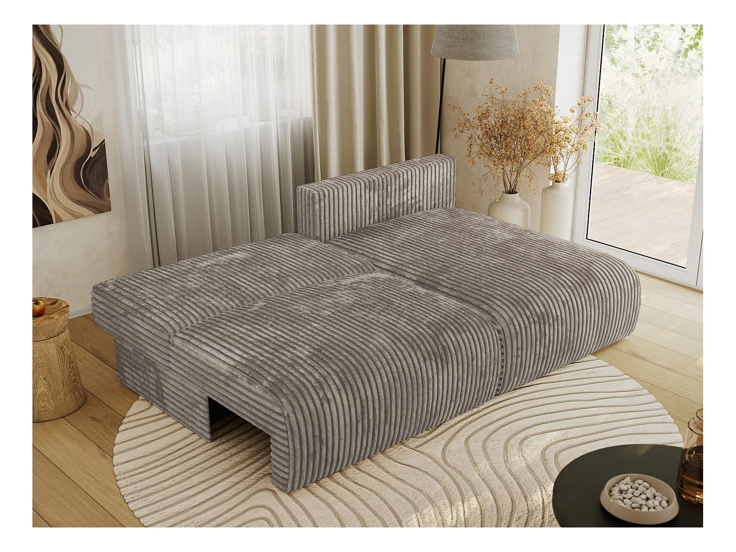 Ecksofa VIVO - L-form Couch mit Schlaffunktion und Bettkasten, Wellenfeder - Hellbraun Cord - Ecke Rechts