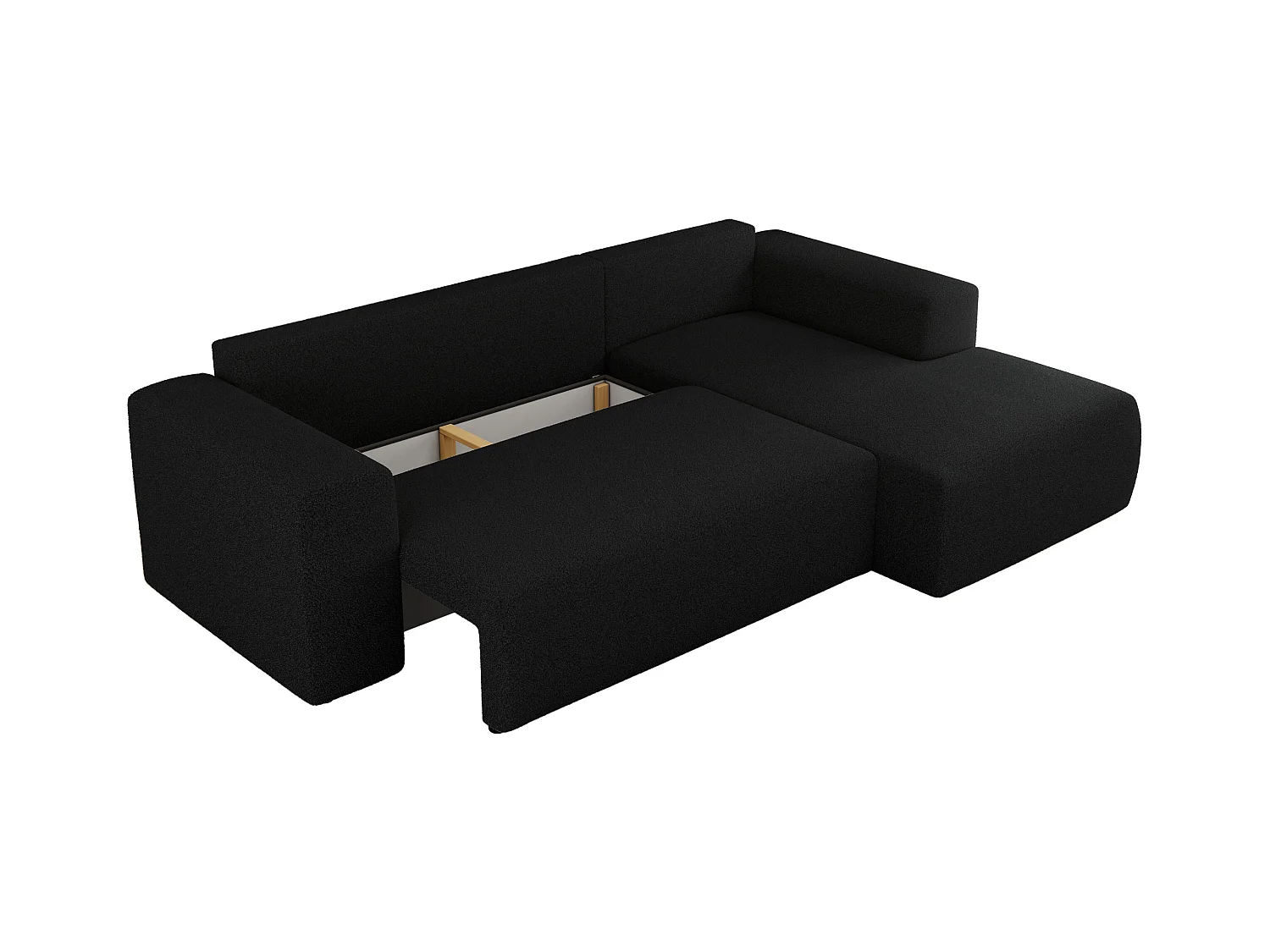Ecksofa TRENTINO - mit Schlaffunktion und Bettkasten, L-form Couch, lose Kissen und Armlehnen - Schwarz Boucle - Ecke Rechts