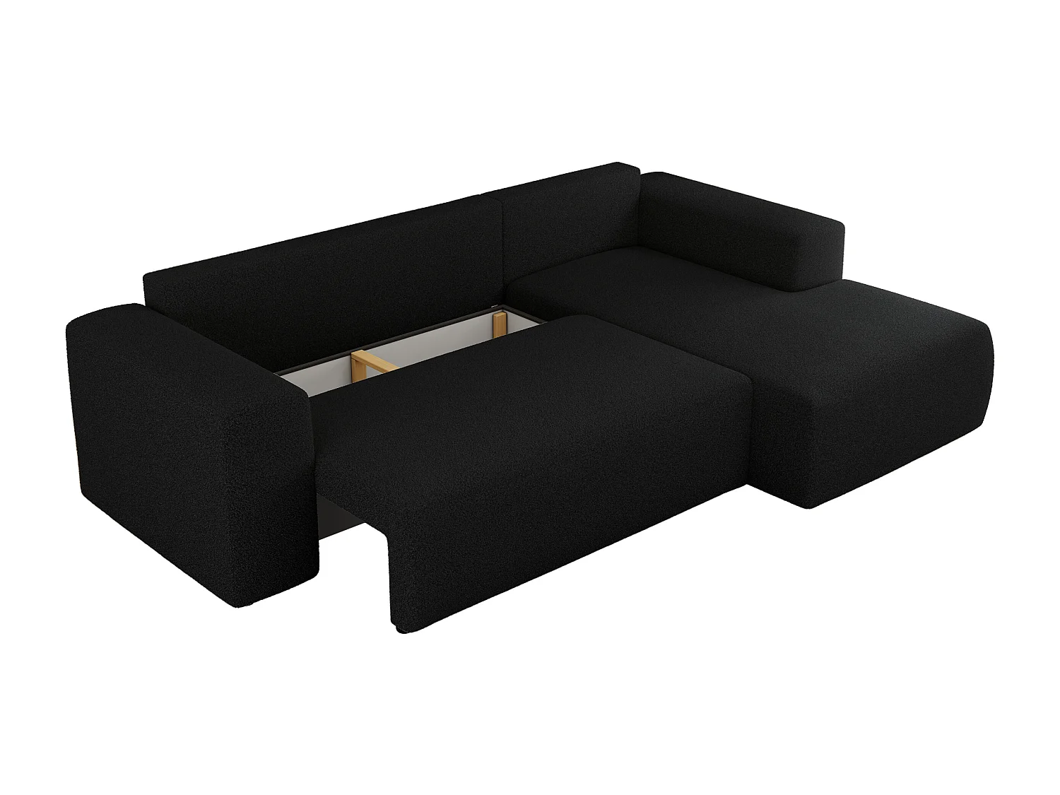 Ecksofa TRENTINO - mit Schlaffunktion und Bettkasten, L-form Couch, lose Kissen und Armlehnen - Schwarz Boucle - Ecke Rechts