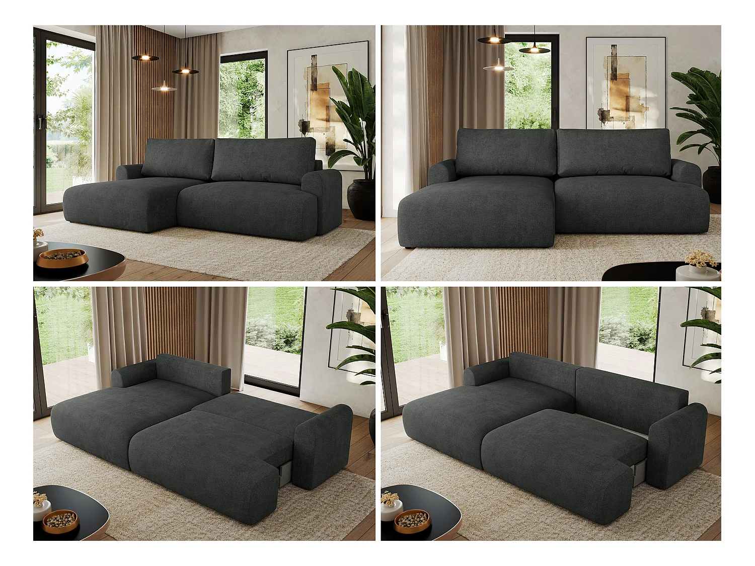 Ecksofa TONO - mit Schlaffunktion und Bettkasten, L-form Ecke, Armlehnen - Dunkelgrau Struktur - Ecke Links