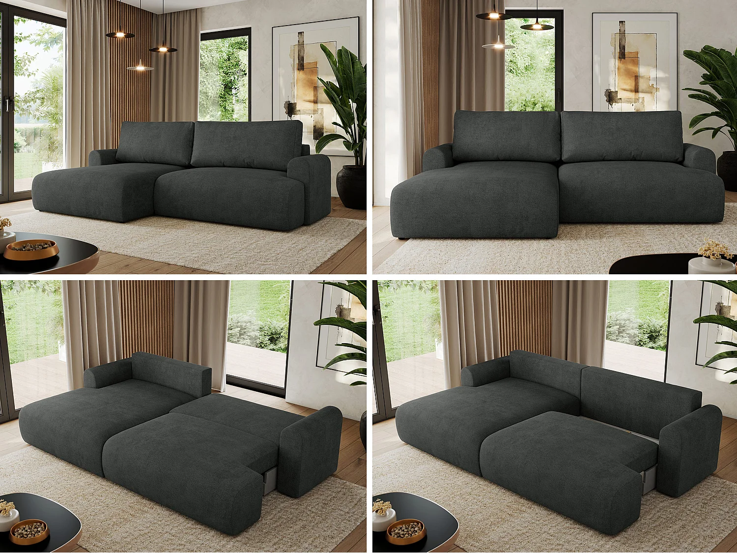 Ecksofa TONO - mit Schlaffunktion und Bettkasten, L-form Ecke, Armlehnen - Dunkelgrau Struktur - Ecke Links