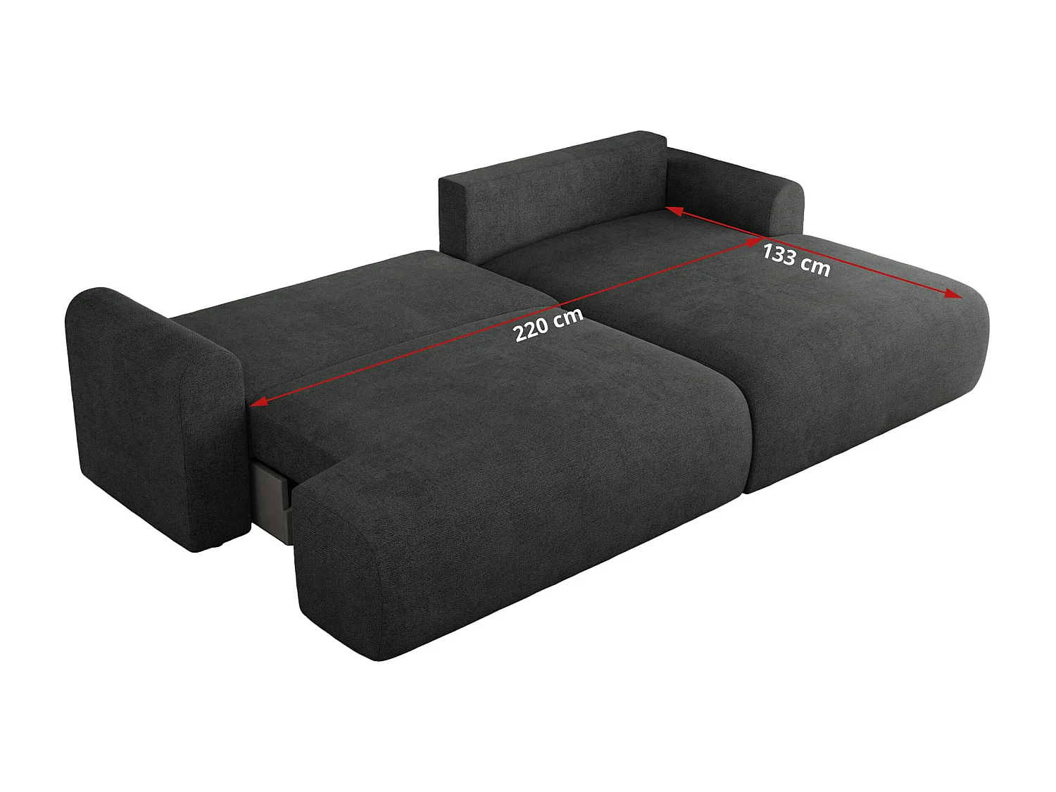 Ecksofa TONO - mit Schlaffunktion und Bettkasten, L-form Ecke, Armlehnen - Dunkelgrau Struktur - Ecke Links
