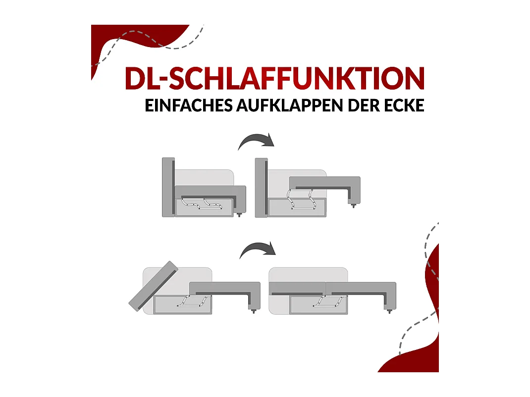 Ecksofa VIVO - L-form Couch mit Schlaffunktion und Bettkasten, Wellenfeder - Creme Cord - Ecke Rechts