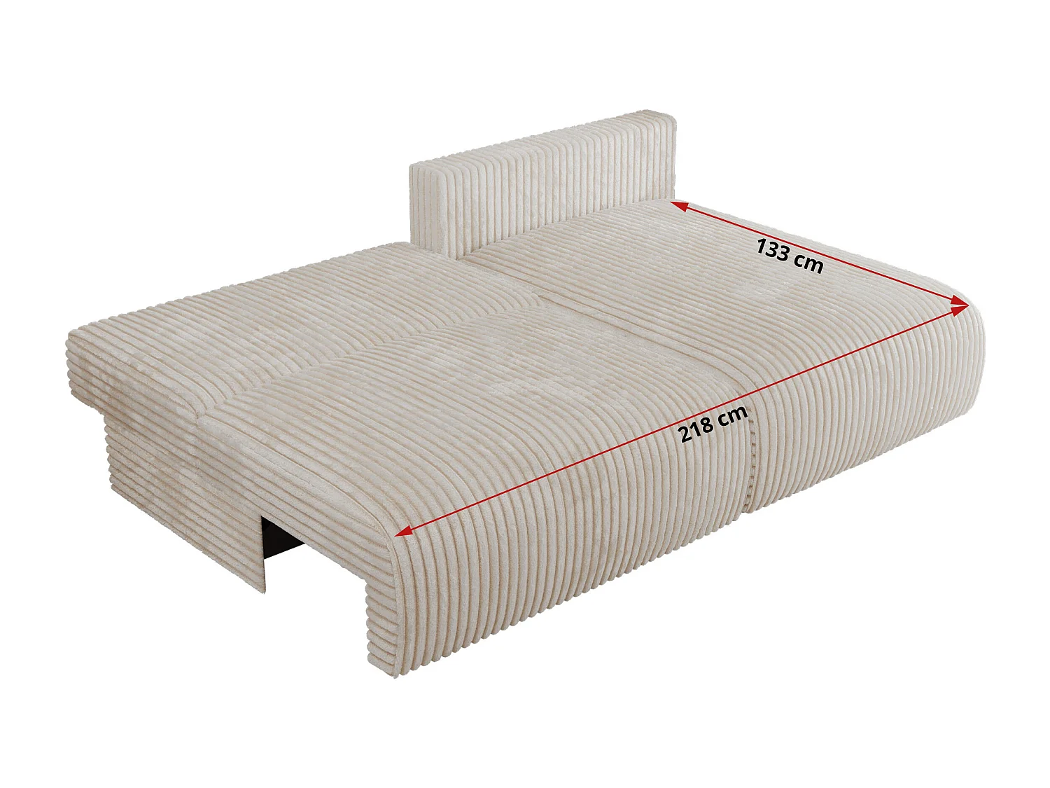 Ecksofa VIVO - L-form Couch mit Schlaffunktion und Bettkasten, Wellenfeder - Creme Cord - Ecke Rechts