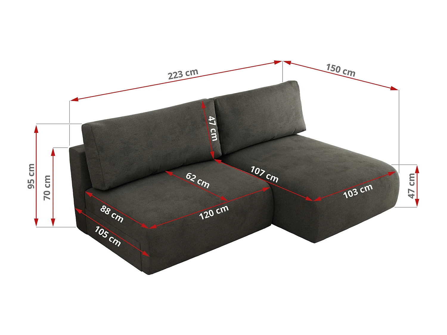 Ecksofa VIVO - L-form Couch mit Schlaffunktion und Bettkasten, Wellenfeder - Dunkelgrau Velvet - Ecke Rechts