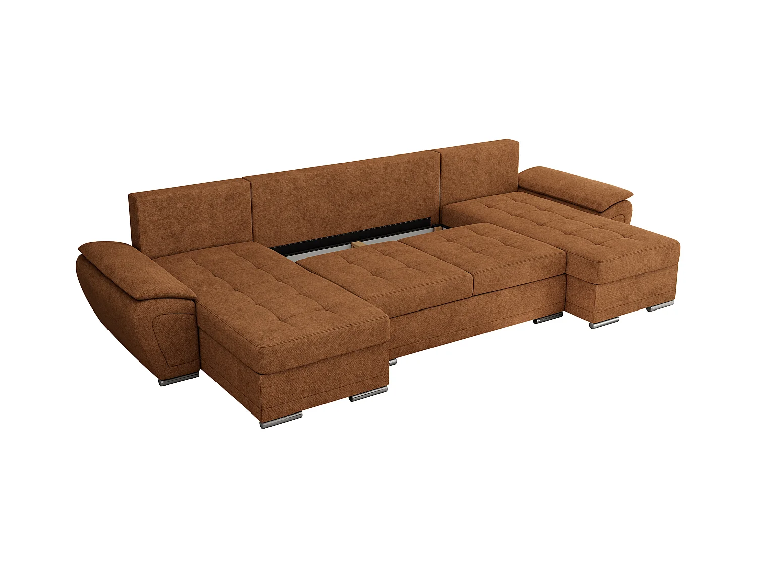 Ecksofa UMBRIA U - XXL Wohnlandschaft, mit Schlaffunktion und Bettkasten, genähte Ecke - Orange Stukture