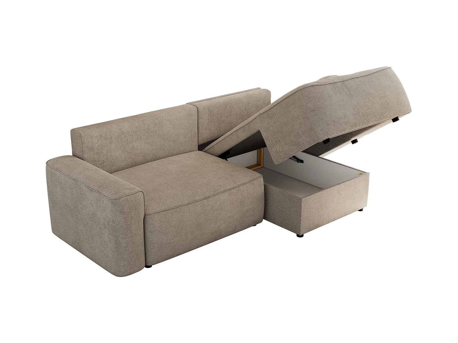 Ecksofa BELLUNO - Schlafsofa mit Bettkasten, Armlehnen, Couch L-form mit Schlaffunktion - Beige Strukture - Ecke Rechts