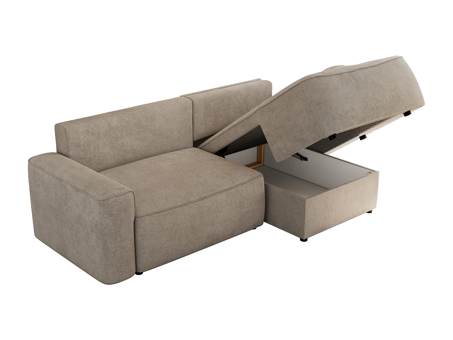 Ecksofa BELLUNO - Schlafsofa mit Bettkasten, Armlehnen, Couch L-form mit Schlaffunktion - Beige Strukture - Ecke Rechts