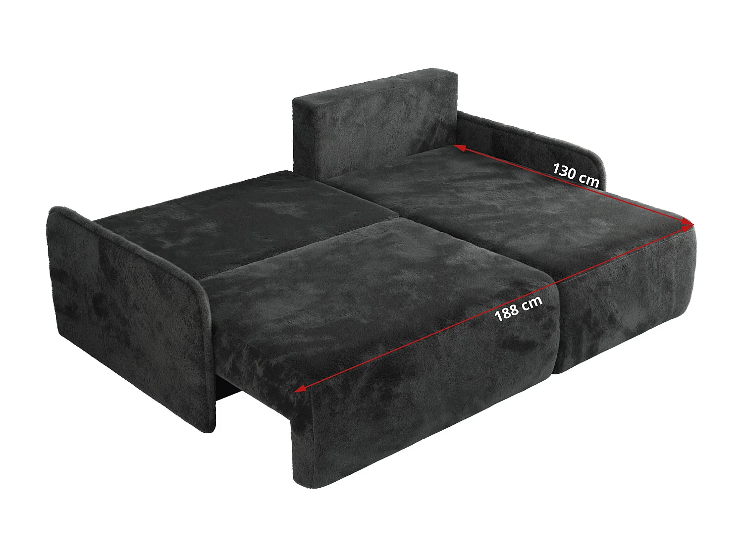 Ecksofa ARPA - L-form Schlaffsofa, Bettkasten und lose Kissen, Armlehnen - Dunkelgrau Plüsch - Ecke Links