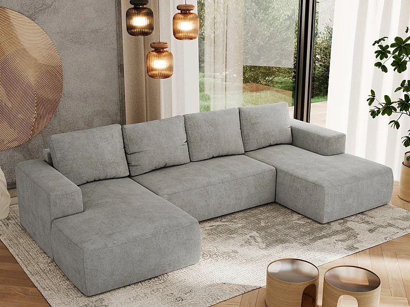 Ecksofa TRENTINO U - mit Schlaffunktion und Bettkasten, U-förmiges Wohnlandschaft, Armlehnen - Hellgrau Strukture