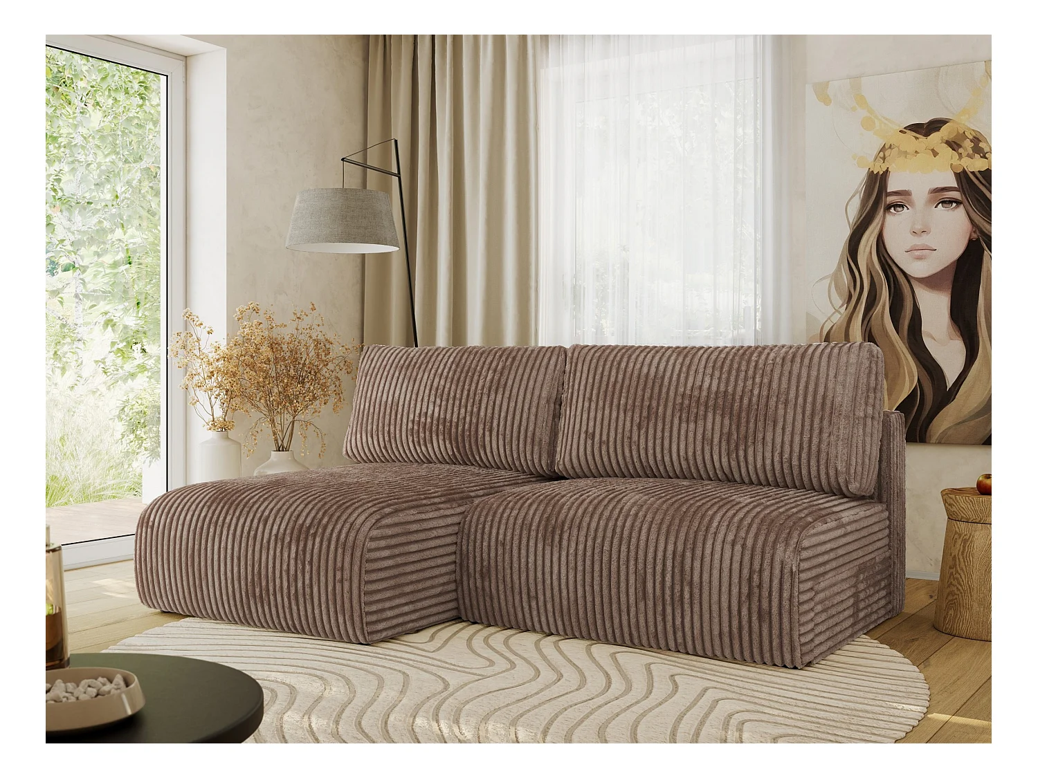 Ecksofa VIVO - L-form Couch mit Schlaffunktion und Bettkasten, Wellenfeder - Braun Cord - Ecke Links