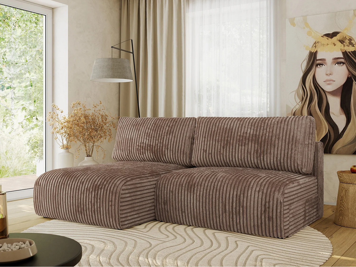 Ecksofa VIVO - L-form Couch mit Schlaffunktion und Bettkasten, Wellenfeder - Braun Cord - Ecke Links