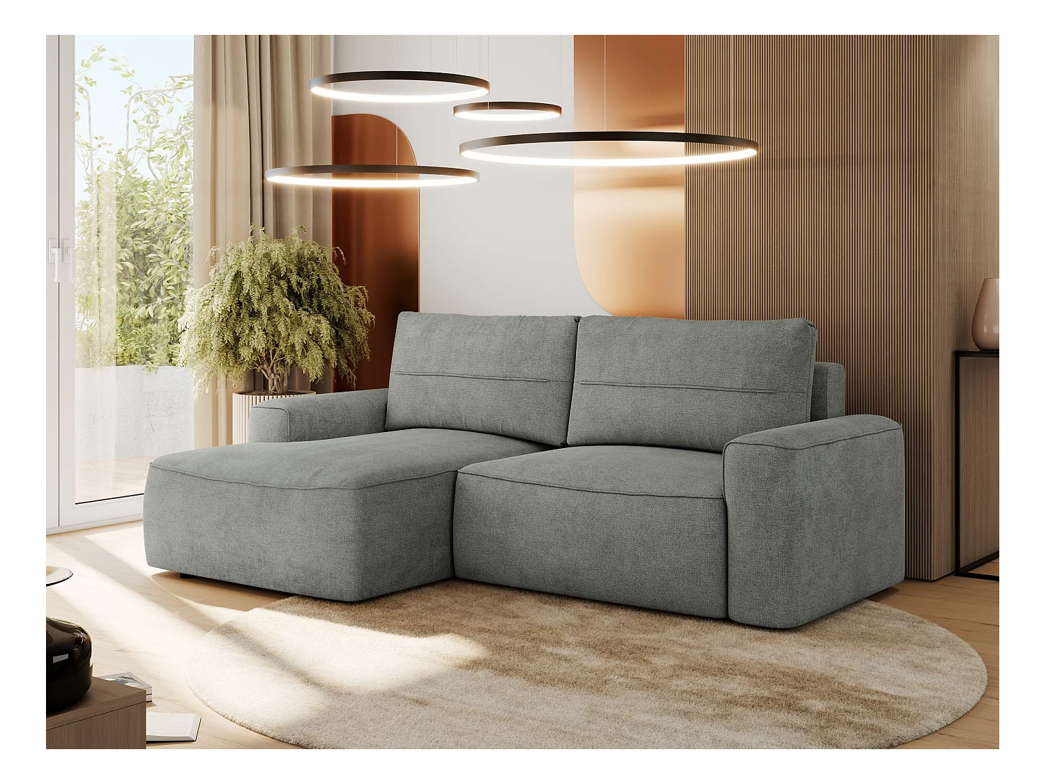 Ecksofa BELLUNO - Schlafsofa mit Bettkasten, Armlehnen, Couch L-form mit Schlaffunktion - Grau Strukture - Ecke Links