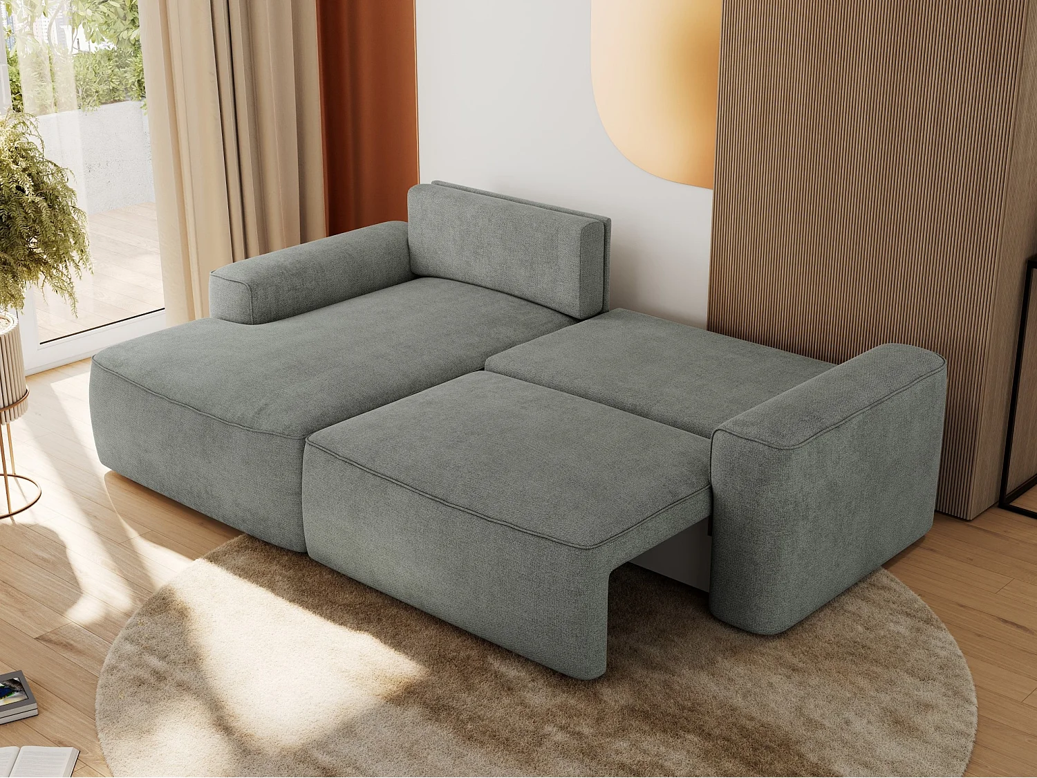 Ecksofa BELLUNO - Schlafsofa mit Bettkasten, Armlehnen, Couch L-form mit Schlaffunktion - Grau Strukture - Ecke Links