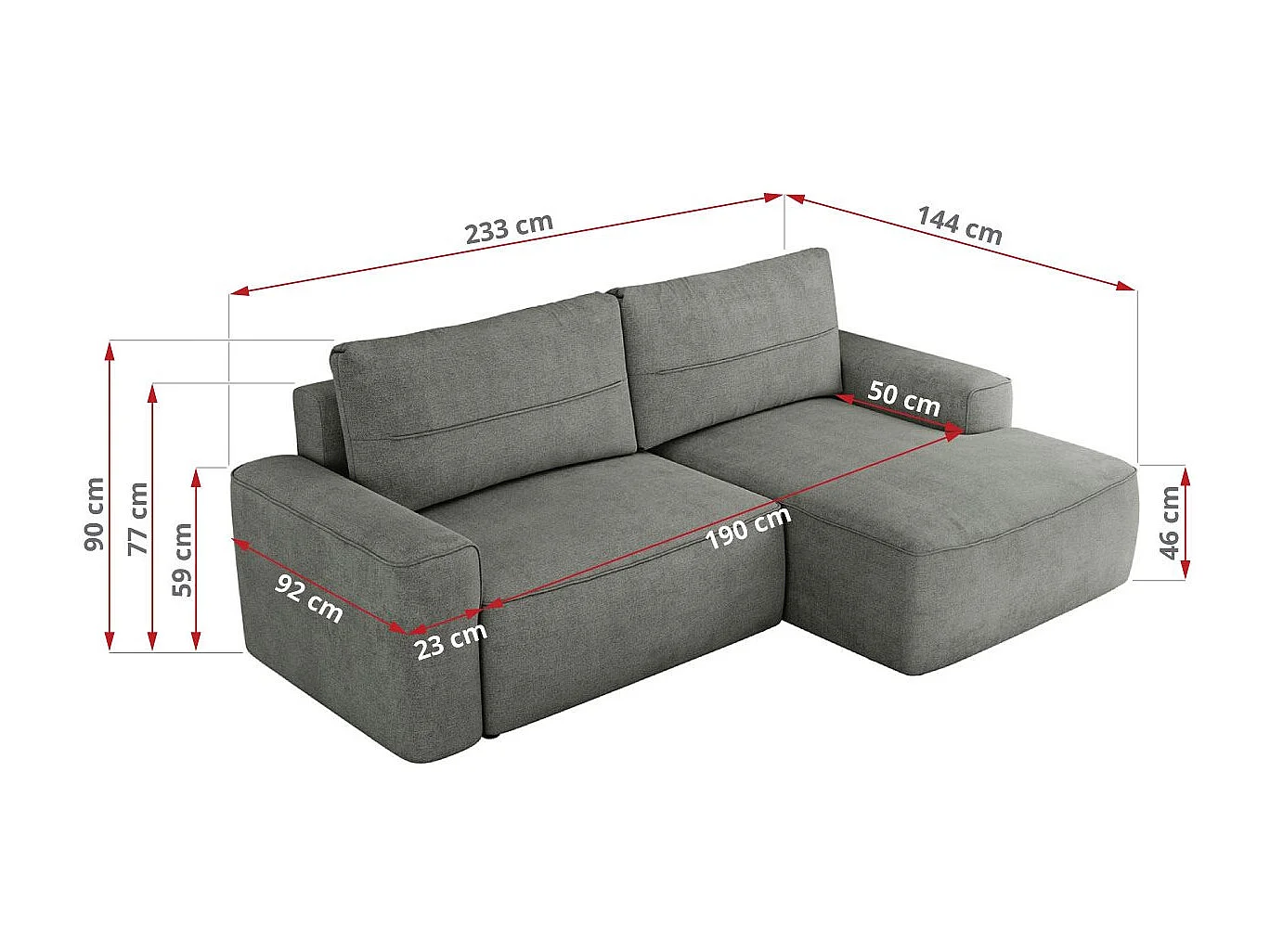Ecksofa BELLUNO - Schlafsofa mit Bettkasten, Armlehnen, Couch L-form mit Schlaffunktion - Grau Strukture - Ecke Links