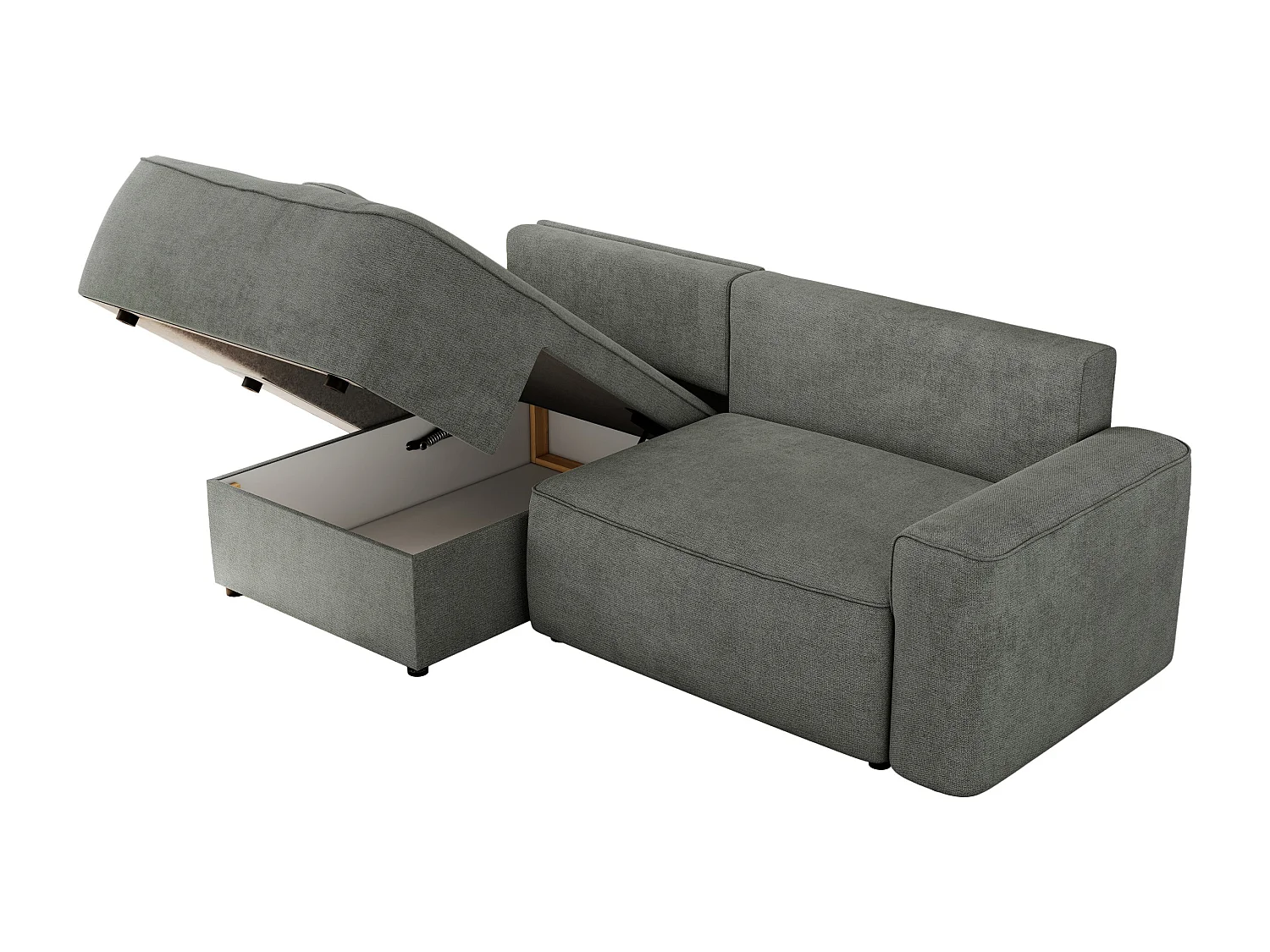Ecksofa BELLUNO - Schlafsofa mit Bettkasten, Armlehnen, Couch L-form mit Schlaffunktion - Grau Strukture - Ecke Links