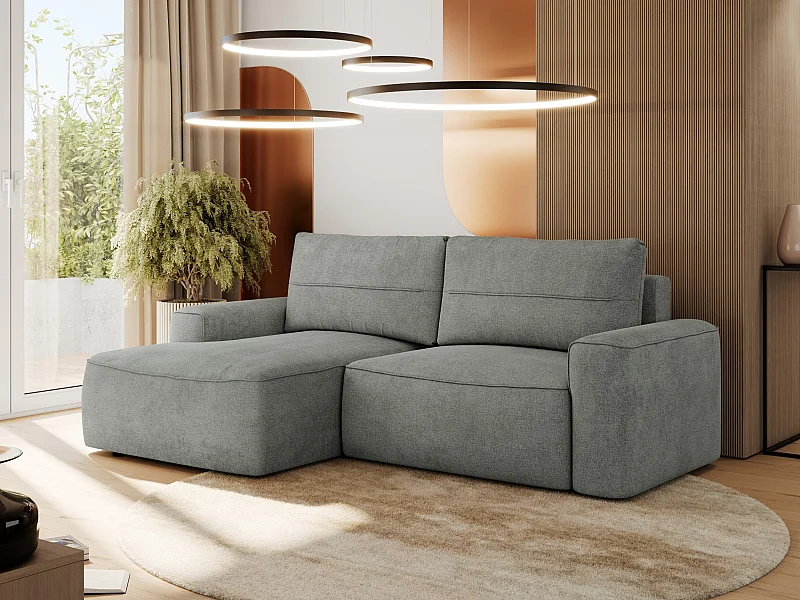 Ecksofa BELLUNO - Schlafsofa mit Bettkasten, Armlehnen, Couch L-form mit Schlaffunktion - Grau Strukture - Ecke Links