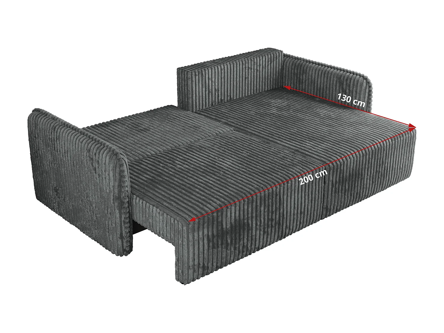 Ecksofa MESTO - Schlaffunktion und Bettkasten, L-form Couch für das Wohnzimmer, Armlehnen - Dunkelgrau Cord - Ecke Links