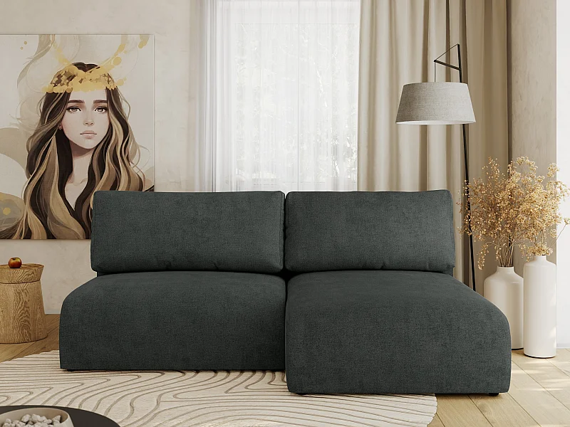 Ecksofa VIVO - L-form Couch mit Schlaffunktion und Bettkasten, Wellenfeder - Dunkelgrau Struktur - Ecke Rechts