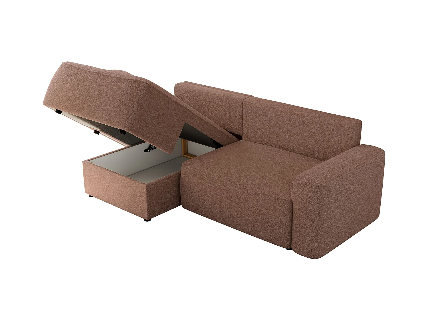 Ecksofa BELLUNO - Schlafsofa mit Bettkasten, Armlehnen, Couch L-form mit Schlaffunktion - Rosa Boucle - Ecke Links