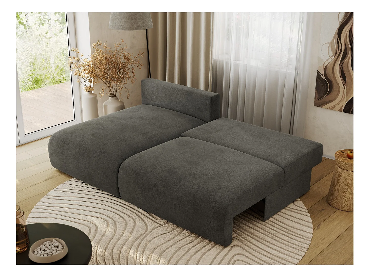 Ecksofa VIVO - L-form Couch mit Schlaffunktion und Bettkasten, Wellenfeder - Dunkelgrau Velvet - Ecke Links