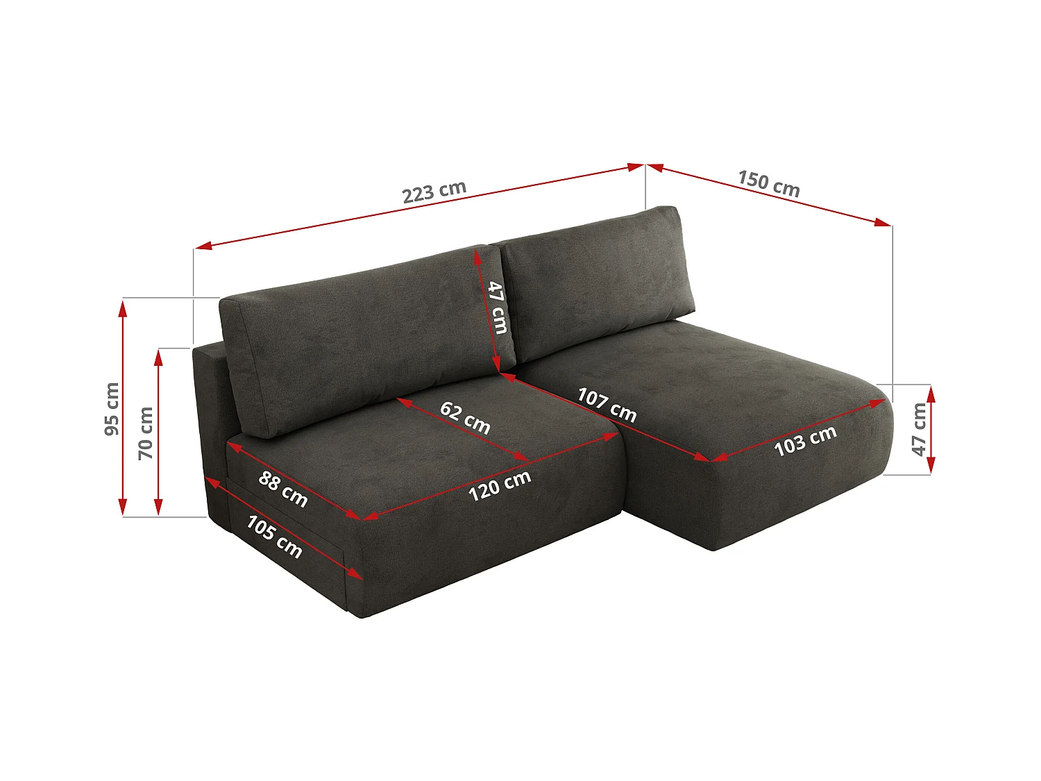 Ecksofa VIVO - L-form Couch mit Schlaffunktion und Bettkasten, Wellenfeder - Dunkelgrau Velvet - Ecke Links