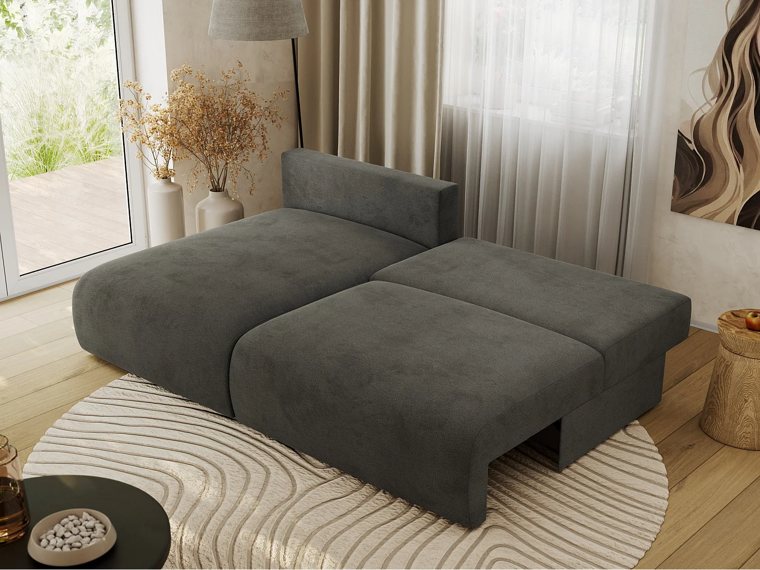 Ecksofa VIVO - L-form Couch mit Schlaffunktion und Bettkasten, Wellenfeder - Dunkelgrau Velvet - Ecke Links