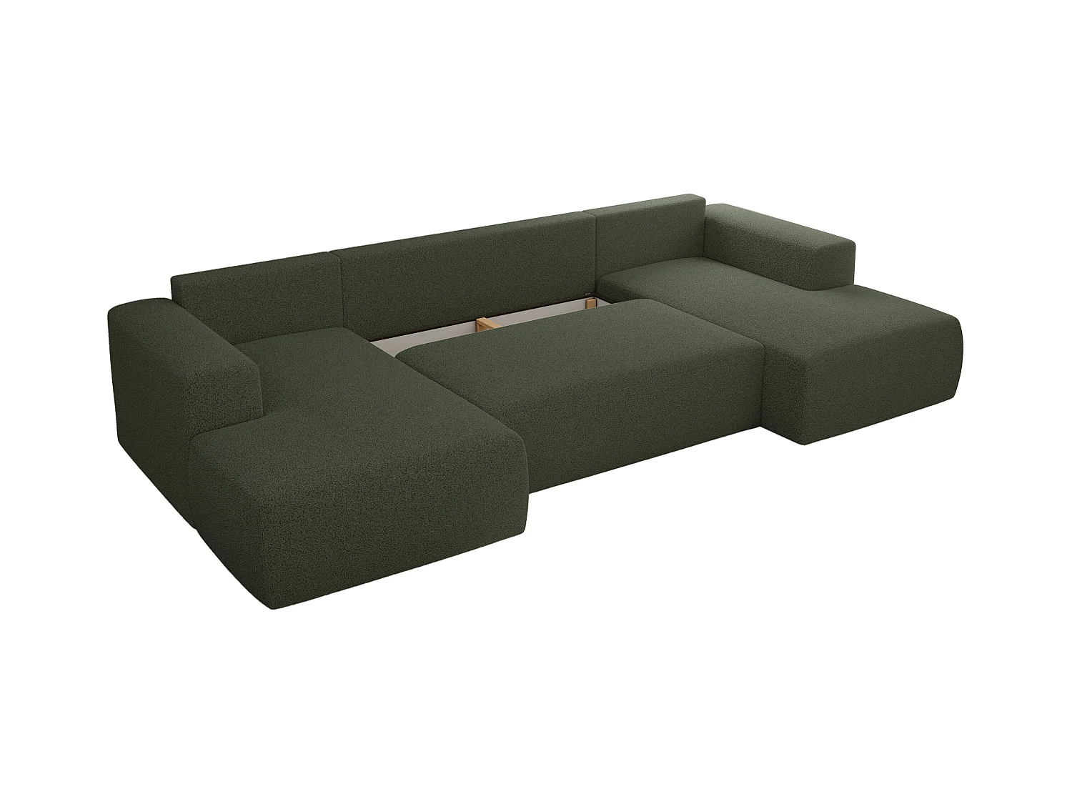 Ecksofa TRENTINO U - mit Schlaffunktion und Bettkasten, U-förmiges Wohnlandschaft, Armlehnen - Grün Boucle