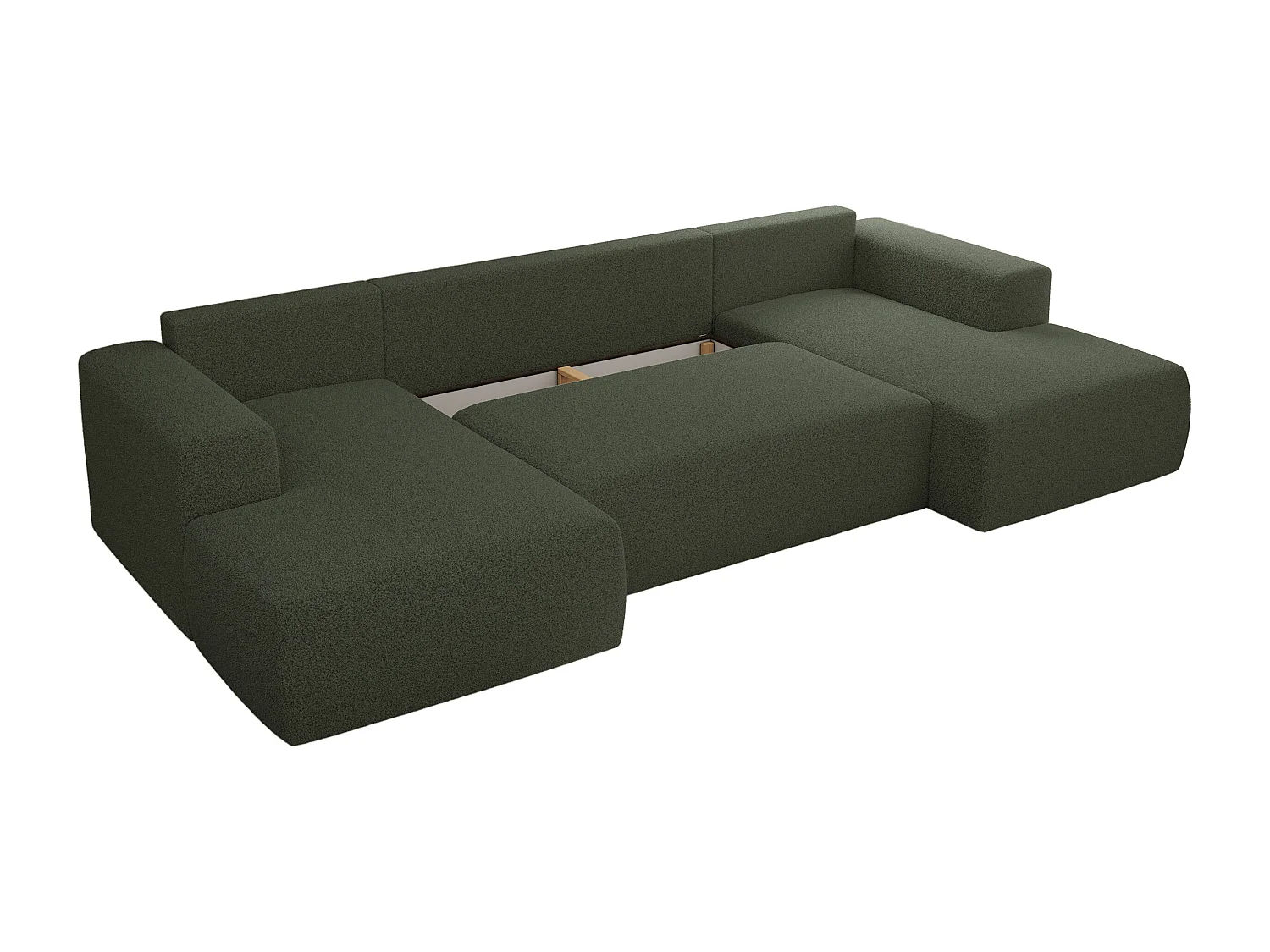 Ecksofa TRENTINO U - mit Schlaffunktion und Bettkasten, U-förmiges Wohnlandschaft, Armlehnen - Grün Boucle