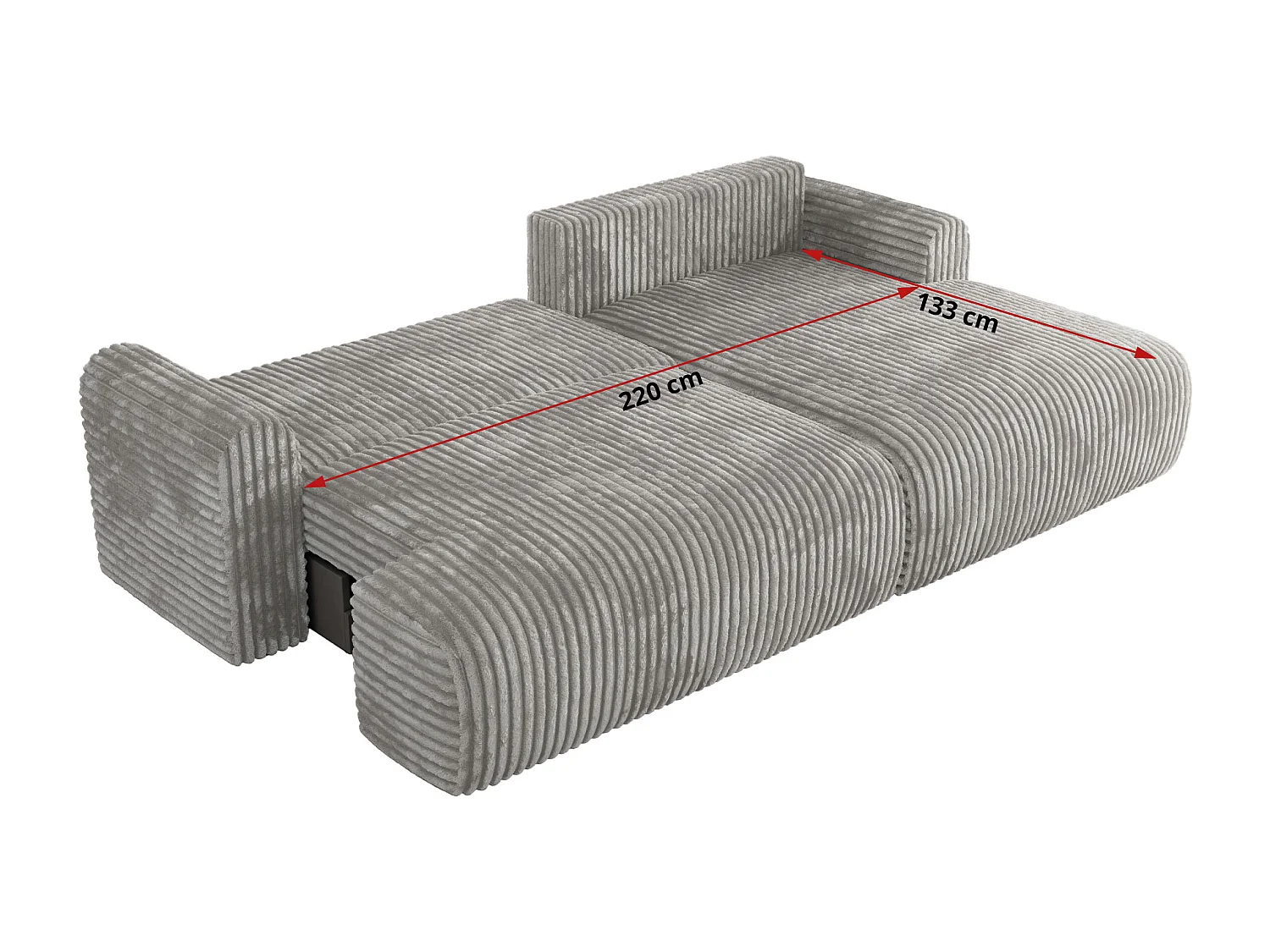 Ecksofa TONO - mit Schlaffunktion und Bettkasten, L-form Ecke, Armlehnen - Grau Cord - Ecke Rechts