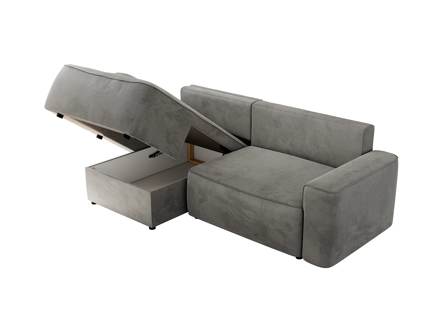 Ecksofa BELLUNO - Schlafsofa mit Bettkasten, Armlehnen, Couch L-form mit Schlaffunktion - Hellgrau Velvet - Ecke Links