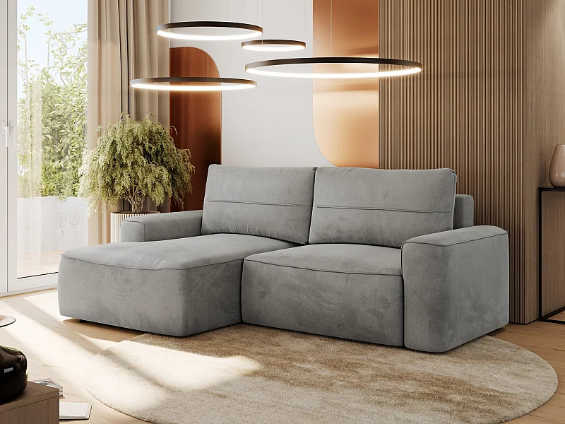 Ecksofa BELLUNO - Schlafsofa mit Bettkasten, Armlehnen, Couch L-form mit Schlaffunktion - Hellgrau Velvet - Ecke Links