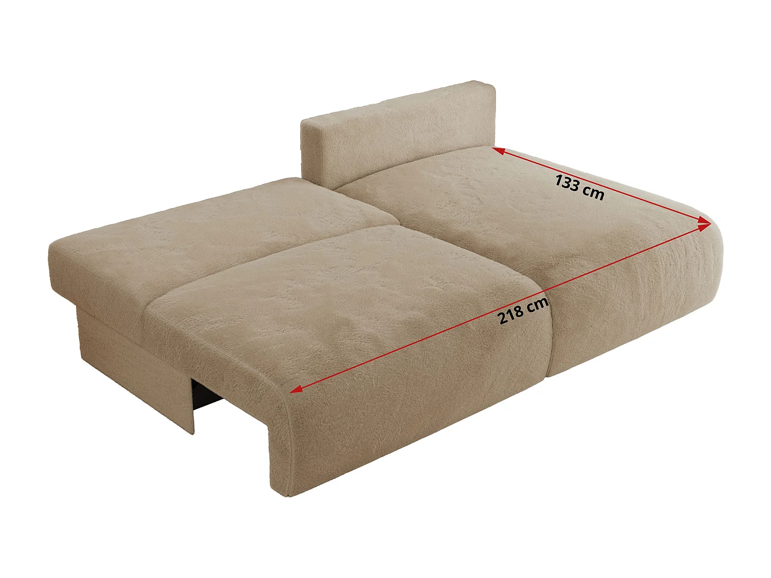 Ecksofa VIVO - L-form Couch mit Schlaffunktion und Bettkasten, Wellenfeder - Beige Plüsch - Ecke Rechts