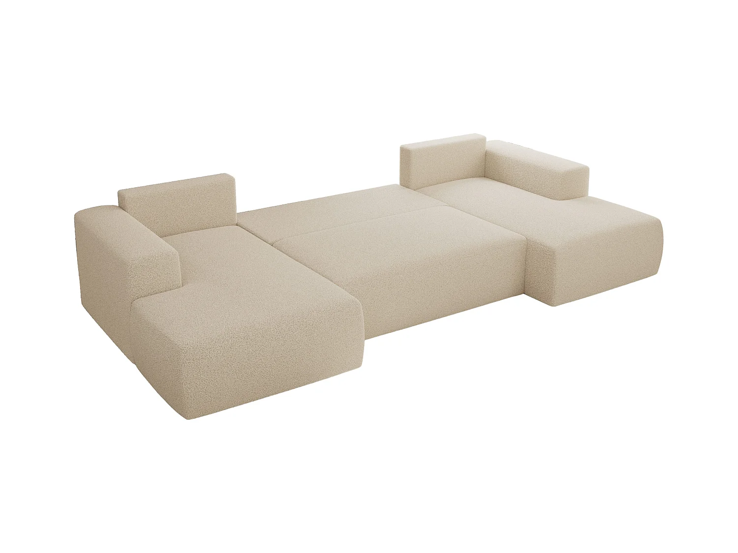 Ecksofa TRENTINO U - mit Schlaffunktion und Bettkasten, U-förmiges Wohnlandschaft, Armlehnen - Beige Boucle