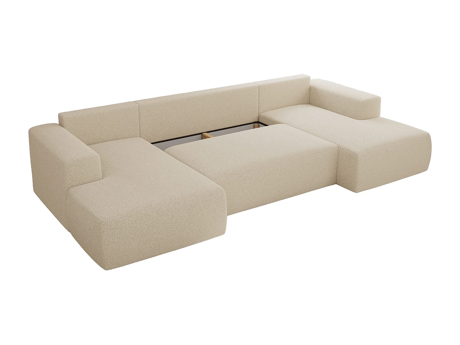 Ecksofa TRENTINO U - mit Schlaffunktion und Bettkasten, U-förmiges Wohnlandschaft, Armlehnen - Beige Boucle